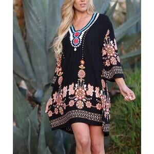 Ananda's Black Boho Crochet Geometric Shift Dress
